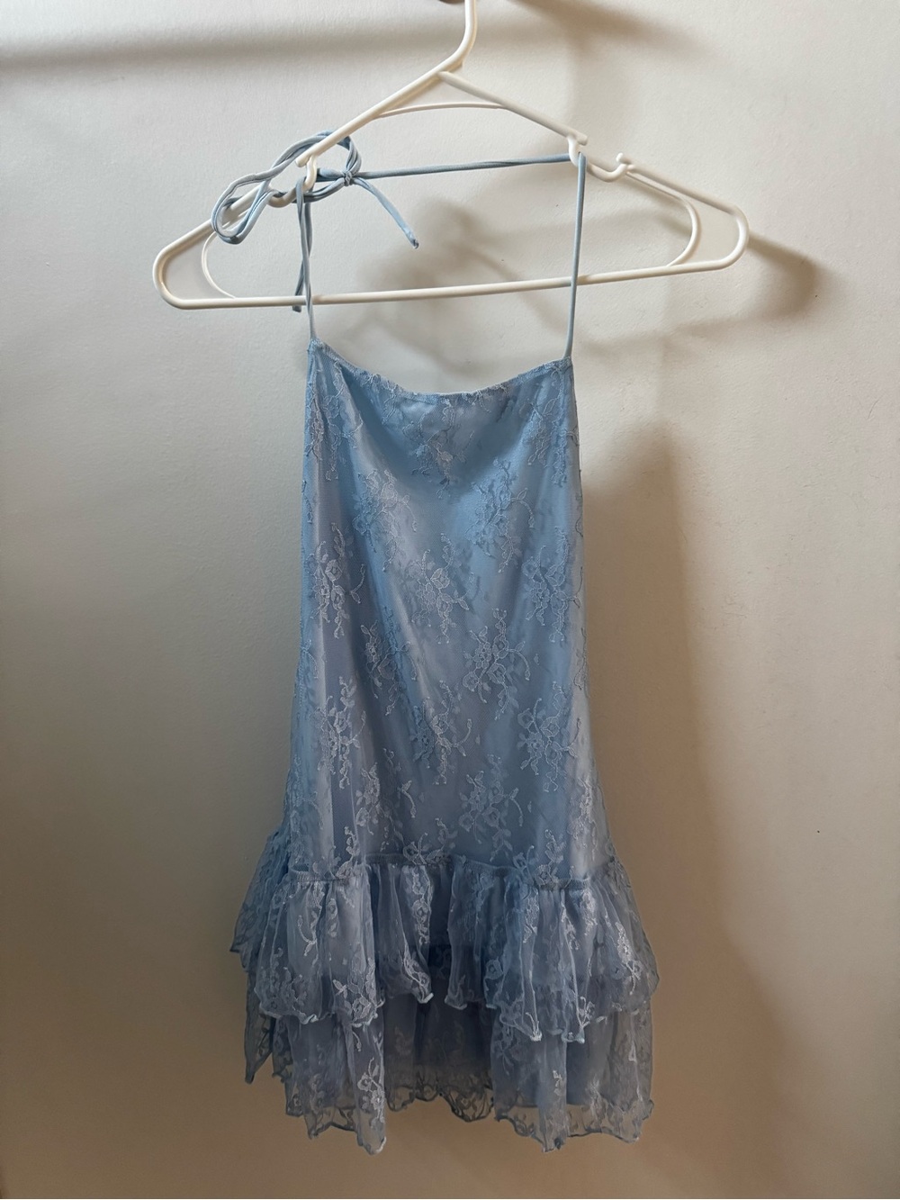REVOLVE Light Blue Lace Ruffle Slip Mini Dress